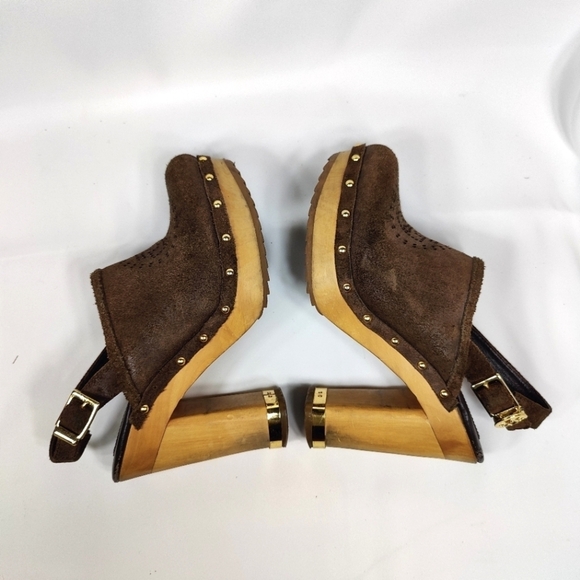 TORY BURCH Brayden Brown Suede Block Heel Slingback Clog Women's Shoe Size 6M - Picture 8 of 10